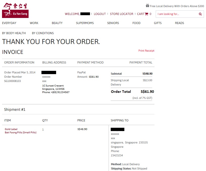 check out and payment eys malaysia free billing address