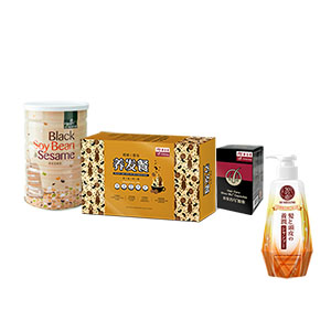 1 Box Hair Care Shou Wu Capsules + 1 Box EYS Walnut and Shou Wu Multigrain Drink + 1 Can HealthD'licious-BlackSoy & Sesame Drink + 1 Unit 50 Megumi Anti-Hair Fall Shampoo (Moist)