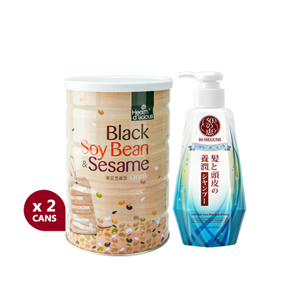 2 Cans HealthD'licious-BlackSoy and Sesame Drink + 1 Unit 50 Megumi Anti-Hair Fall Shampoo (Fresh)