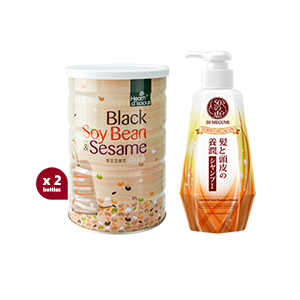 2 Cans HealthD'licious-BlackSoy and Sesame Drink + 1 Unit 50 Megumi Anti-Hair Fall Shampoo (Moist)