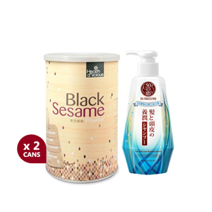 2 Cans HealthD'licious-BlackSesame Powder + 1 Unit 50 Megumi Anti-Hair Fall Shampoo (Fresh)