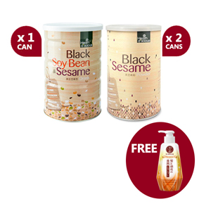 1 Can HealthD'licious-BlackSoy & Sesame Drink + 2 Cans Black Sesame Powder + 1 Unit 50 Megumi Anti-Hair Fall Shampoo (Moist)