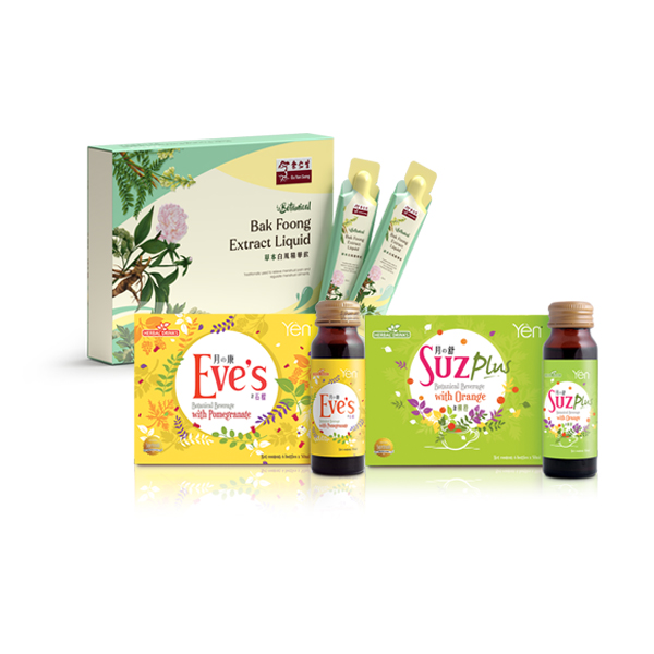 Botanical Bak Foong Extract Liquid + Suz Plus with Orange + Eve's with Pomegranate